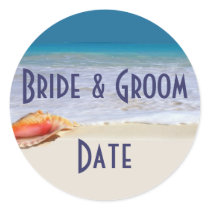 Custom Wine or Beer bottle Beach Wedding Labels Round Sticker