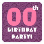Custom Year Birthday Party Pink and Purple Square Sticker