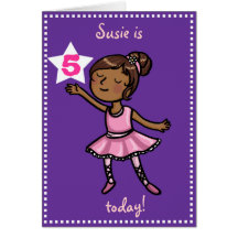 Customisable age Cartoon Ballet Dancer Greeting Cards