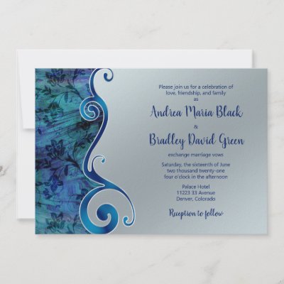 Customisable Blue and Silver Wedding Invitation by wasootch
