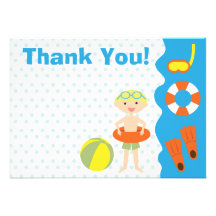 Customisable Boy's Pool Party Birthday Thank You Custom Invites