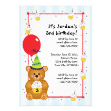 Customisable Cute Teddy Bear Birthday Invitation