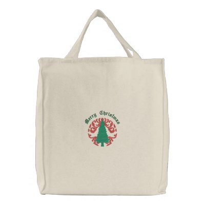 Customisable Damask Christmas Tree Tote Bag by naturetees