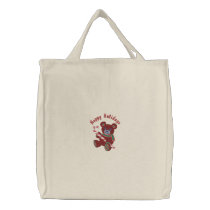 Customisable Emb. Holiday Teddy Bear Tote Bag