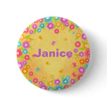 Customisable Flower Butterfly Name Badges buttons