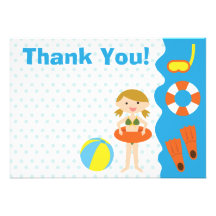 Customisable Girl Birthday Pool Party Thank You Personalised Announcements
