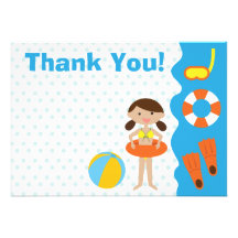 Customisable Girl's Birthday Pool Party Thank You Personalized Invite