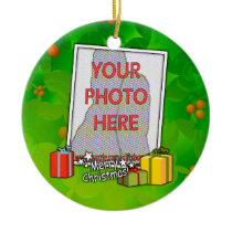 Customisable Holly &boxes Christmas photo Ornament