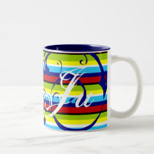 Customisable Multicolor Stripe Flourish Coffee Mugs