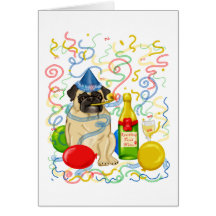 Customisable Party Pug Celebration Tees and Gifts Greeting Card