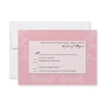Customisable Pink Damask Wedding RSVP Card