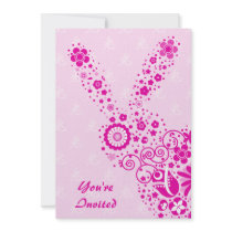 Customisable Pink Flower Rabbit Party Invitations