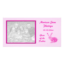 Customisable Pink Flower Rabbit Photocard Personalized Photo Card