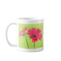 Customisable Pink Gerber Daisies on Green Coffee Mugs