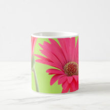 Customisable Pink Gerber Daisies on Green Mug