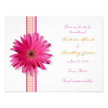 Customisable Pink Gerbera Daisy Save the Date Card Invite