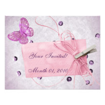 Customisable Pretty Pink Butterfly Design Invite