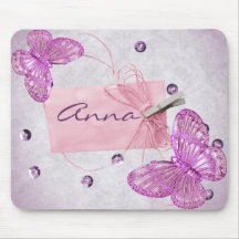 Customisable Pretty Pink Butterfly Design Mouse Mats