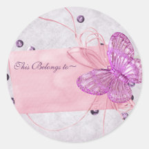 Customisable Pretty Pink Butterfly Design Round Sticker