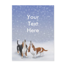 Customisable Singing Snow Bassets Postcard