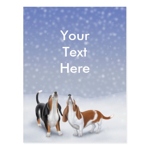 Customisable Singing Snow Bassets Postcard