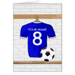 Customisable Soccer Shirt (blue) Birthday card