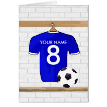 Customisable Soccer Shirt (blue) Birthday card