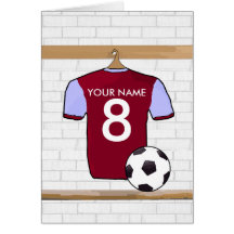 Customisable Soccer Shirt (claret blue) Birthday Cards