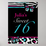 Customisable Sweet 16 Animal Print Butterfly Poste