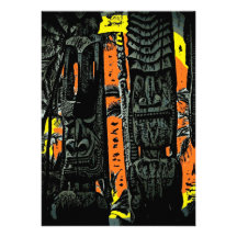 Customisable tiki statues sunrise invitations