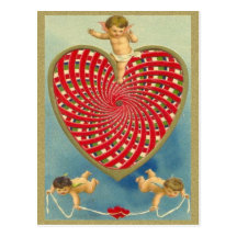 Customisable Vintage Woven Heart and Cherubs Post Card