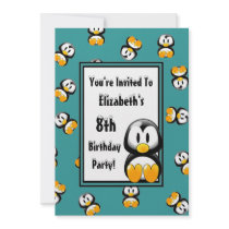 Customise Your Colour Penguin Theme Birthday Party Personalised Invitations