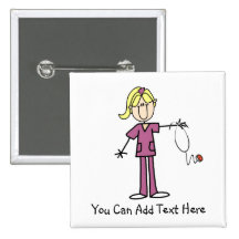Customised Blonde Stick Figure Nurse Button