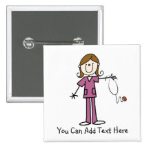 Customised Brown Hair Stick Figure Nurse  Button