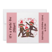 Customised Girl Sock Monkey 5x7 Invitations