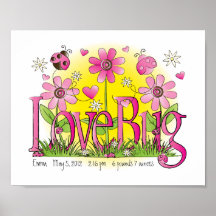 Customised Love Bug Lady Bug Girls Room Wall Art Posters