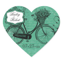 Customised Vintage Teal Bicycle Heart Stickers