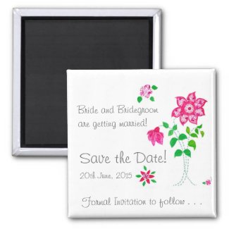 Customizable Save the Date Magnet Pink Flowers