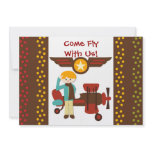 Customized Blond Boy Pilot Birthday Invitations