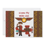 Customized Brunette Boy Pilot Birthday Invitations
