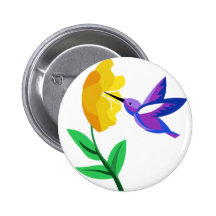 Cut Paper Hummingbird & Flower Pinback Buttons