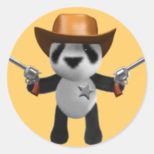 Cute 3d Baby Panda Sheriff Round Stickers