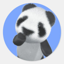 Cute 3d Panda Thinks (editable) Round Stickers