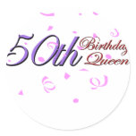 Cute, "50th Birthday Queen" Round Stickers