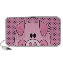 cute adorable pink piggy pig face and polka dots laptop speakers