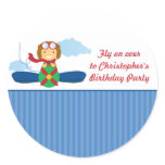 Cute aeroplane pilot boys birthday party stickers