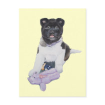 cute akita puppy and teddy original art postcard