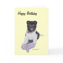 cute akita puppy and teddy original artwork card