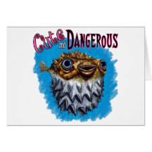 Cute And Dangerous Puffer Fish Blue Cards