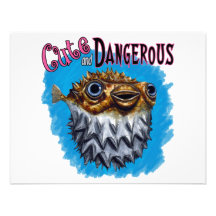 Cute And Dangerous Puffer Fish Blue Personalized Announcements